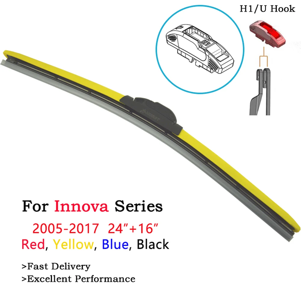 

Toyota Innova Accessories Wiper Blade 2Pcs Colorful Boneless Windshield Wipers For Innova VehicleFrom 2005-2017 24"+16" Red Blue