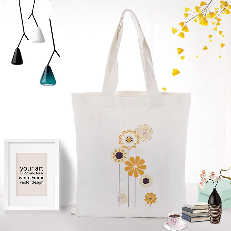 FLOWERS336 Сумка-тоут, Цветочная сумка, индивидуальная печать логотипа, повседневная сумка для покупок, сделай сам, эко, многоразовая утилизация текста, печать логотипа на холсте - Цвет: FLOWERS336