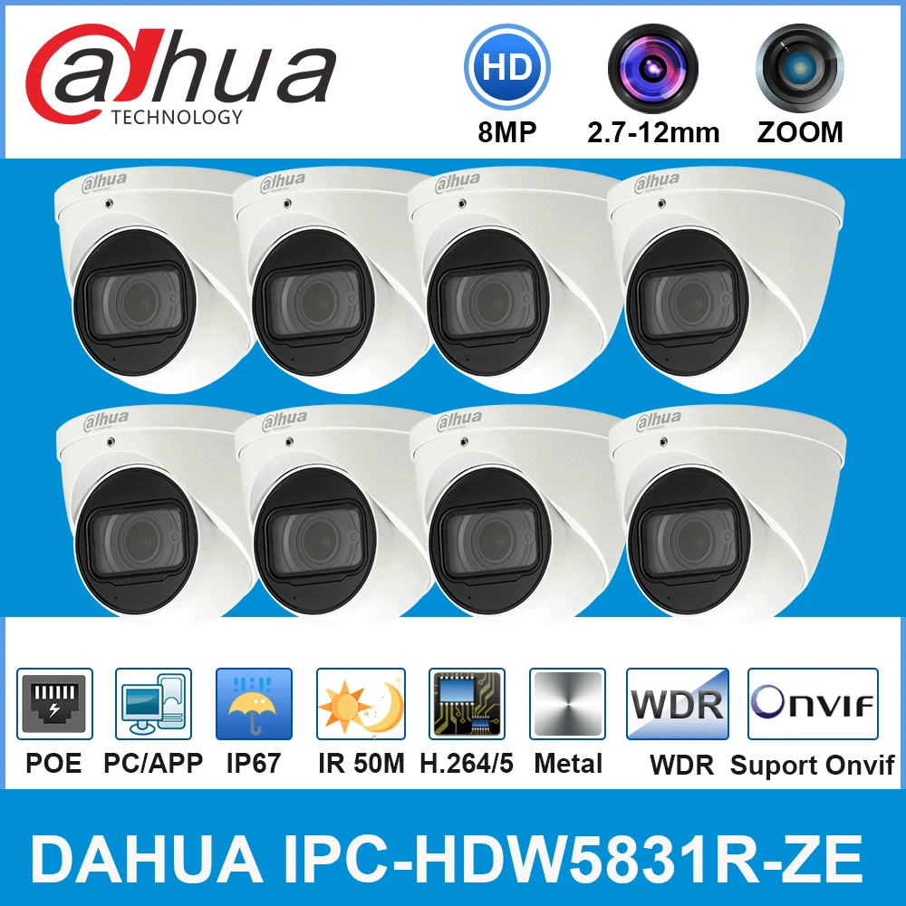 

Dahua Original IPC-HDW5831R-ZE Original 8MP WDR Dome IP Camera 50m IR Eyeball Network ZOOM MIC POE DH-IPC-HDW5831R-ZE