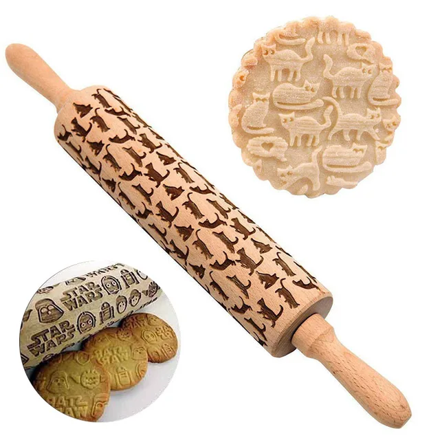 1PC Embossing Engraved Rolling Pin Baking Tool Cookie Fondant Cake Dough Roller Patterned Rolling Pin Kitchen Accessories 4