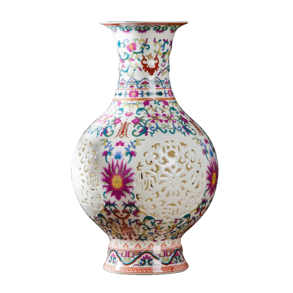 Jingdezhen Ceramics Porcelain Bottle Chinese Traditional Craft Handmade Vase Decoration Classical Hollow Bottle Best Antiques 18