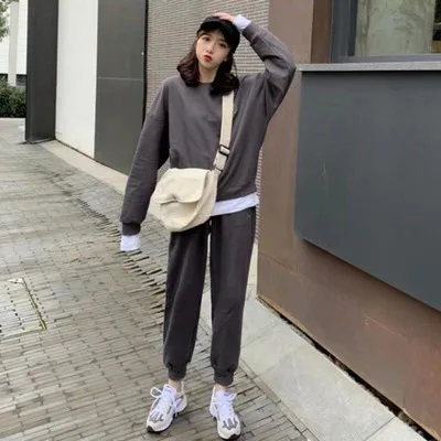 

Sister Network Red WOMEN'S Suit Autumn 2019 New Style Large Size Loose Casual Sweatshirt Pants Western Style Two-Piece Set Fashi