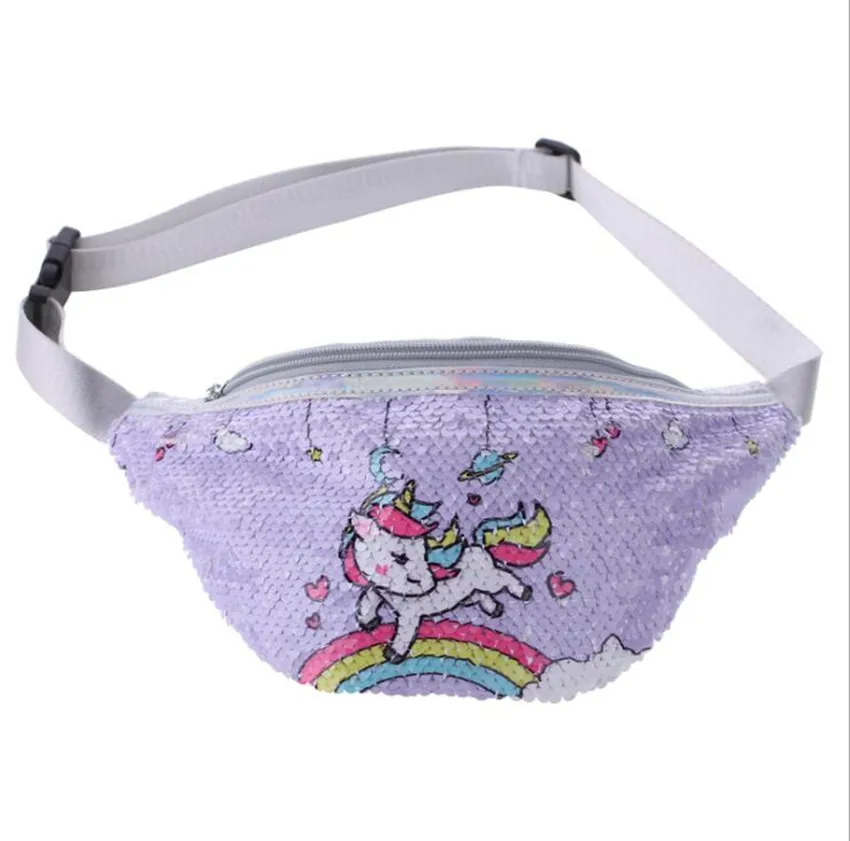 Purple Женская сумка с блестками и принтом единорога на талии; модная поясная сумка для девочек; сумки на ремне; Детские поясные сумки с рисунком; чехол для телефона - Цвет: Purple