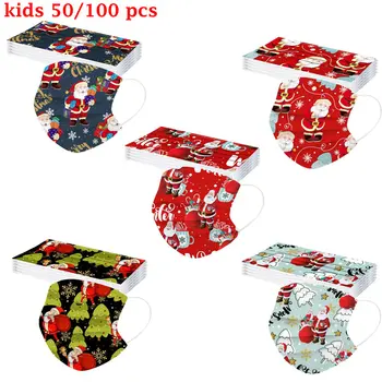 

Christmas Child's Foggy Haze Disposable Mask High Quality Breathability Gezicht hypoallergeen Mask 3Ply Earhook Face Cover 50PC