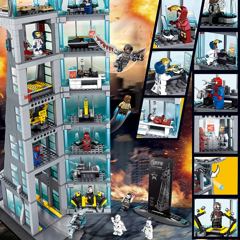 

SuperHeroes Ironman Marvel Avenger Tower Upgraded Version Fit Avengers Gift Building Block Bricks Boy Kid Gift Toy Compatible