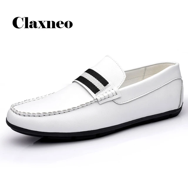 Zapatos náuticos de para hombre, mocasines blancos sin cordones de cuero sintético, transpirables, planos, suaves, informales, talla grande, 2021 _ - AliExpress