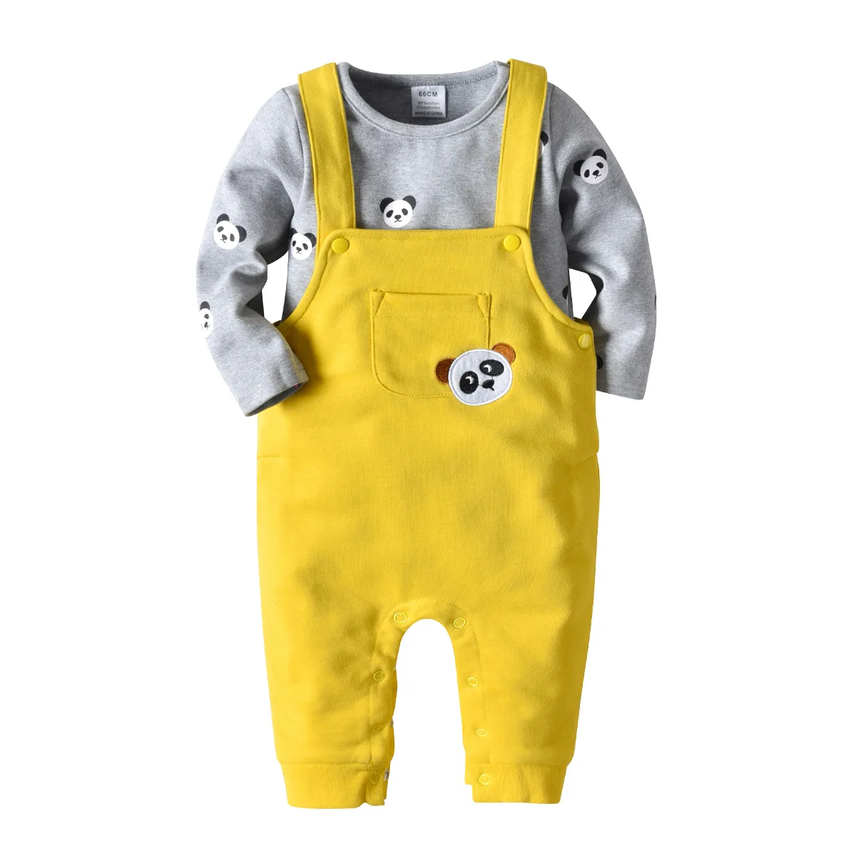 

CHILDREN'S Suit Europe And America Infants Child Bear Head Pure Cotton Printed round Neckline T-shirt Yellow Embroidery Suspende