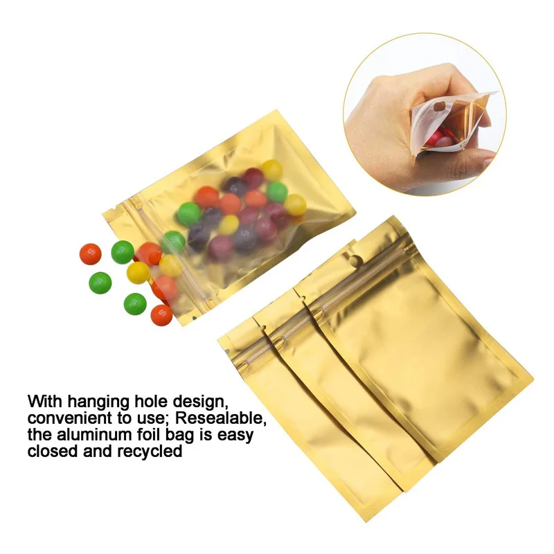 1000 Teile/los 11 Größe Gold Mylar Zip-Lock Taschen Aluminium Folie Taschen Metallic Folie Mylar Flache Mini Ziplock Tasche Großhandel – Detail 5