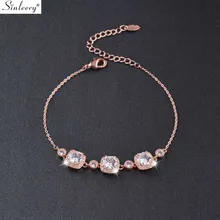SINLEERY ослепительный очаровательный браслет в форме кубика, розовое золото, серебро, инкрустация цепочкой, маленький Кристальный браслет для женщин, ювелирное изделие SL451 SSO