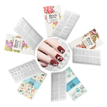 

BeautyBigBang 6*12cm Rectangle Nail Stamping Plates Summer Flower Geometry Nail Art Stamp Template Image Plate Stencils