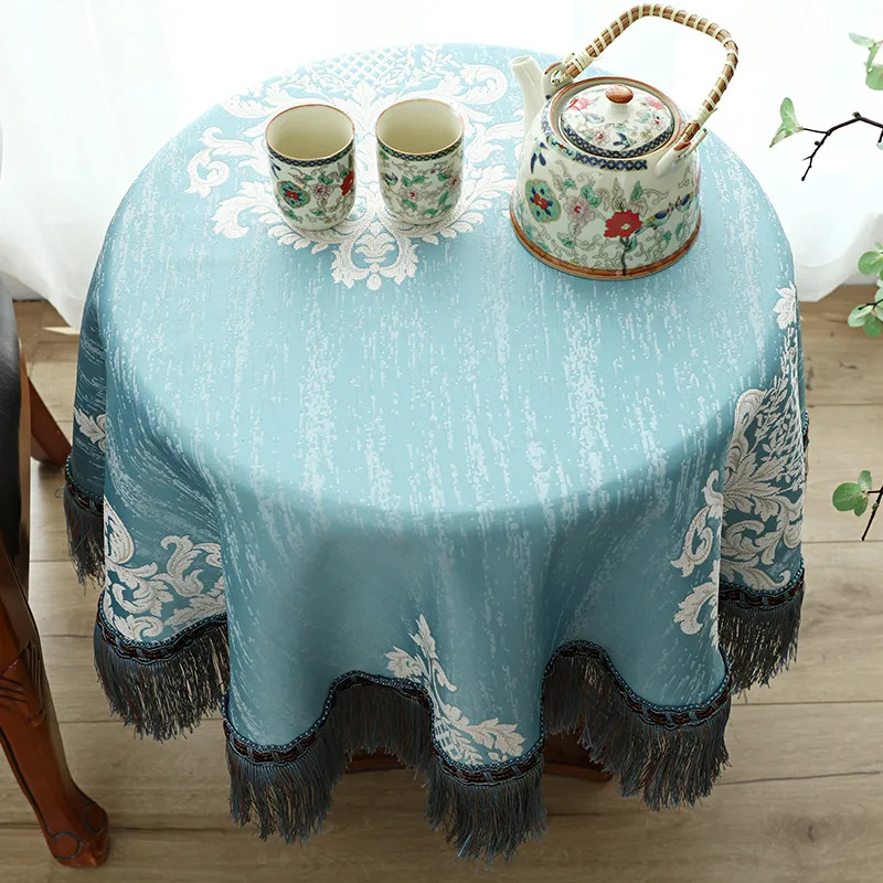

Noble Luxury Small Round Table Cover Rectangle Jacquard Tablecloths Hotel Wedding Tablecloth Tassel Edge Table Cloth Tapete