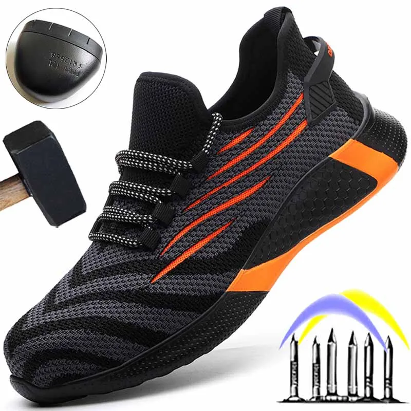 Zapatos de trabajo con punta de acero transpirables para hombre, zapatillas de seguridad a prueba de perforaciones, indestructibles, envío directo