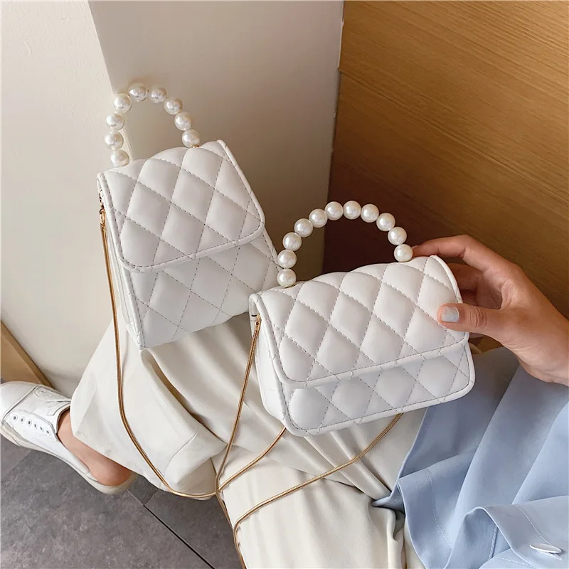 

Pearl Mini Tote Bag 2020 Fashion New Women Designer High Quality Faux Leather Tote Bag Travel Chain Shoulder Crossbody Bag