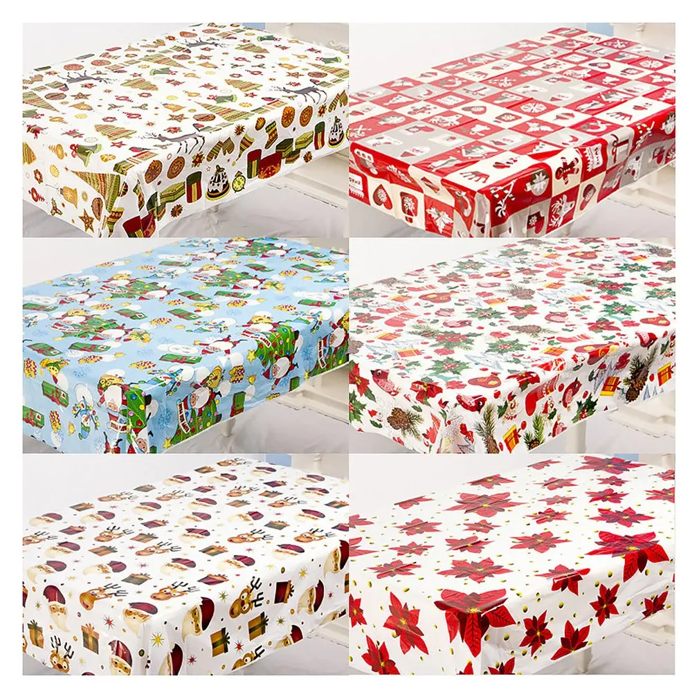 1pcs 110*180cm Christmas Table cloth Dinner Party New Year Printed Rectangle PVC Tablecloth Christmas Table Cover Decorations