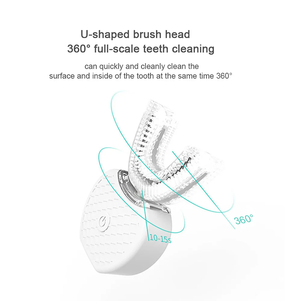 360 Degree Automatic Electric Toothbrush Rechargeable Sonic Dental Toothbrush USB Silicone Brush Heads Oral Care Smart U Type 360 Degree Automatic Electric Toothbrush Rechargeable Sonic Dental Toothbrush USB Silicone Brush Heads Oral Care Smart U Type