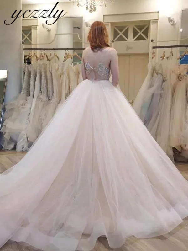 Abiti Da Sposa элегантный v-образный вырез на тонких бретелях с украшением в виде кристаллов, свадебное платье размера плюс с длинными Пышное Бальное Платье, Свадебные Платья W172