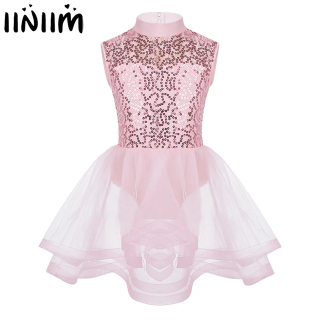 US $13.26 Kids Girls Sleeveless Lyrical Dance Costumes Sequins Keyhole Back Figure Roller Skating Ballet Danc