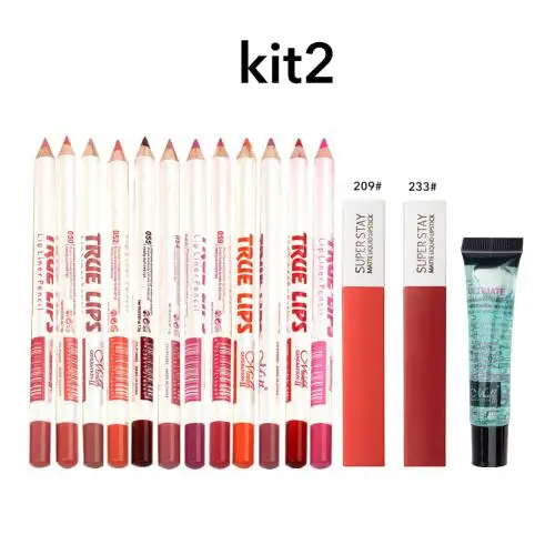 15Pcs Waterproof Lip Gloss Gel Lipliner Pencil Kit Sweat Proof Makeup Cosmetic Lip Gloss - Цвет: 2