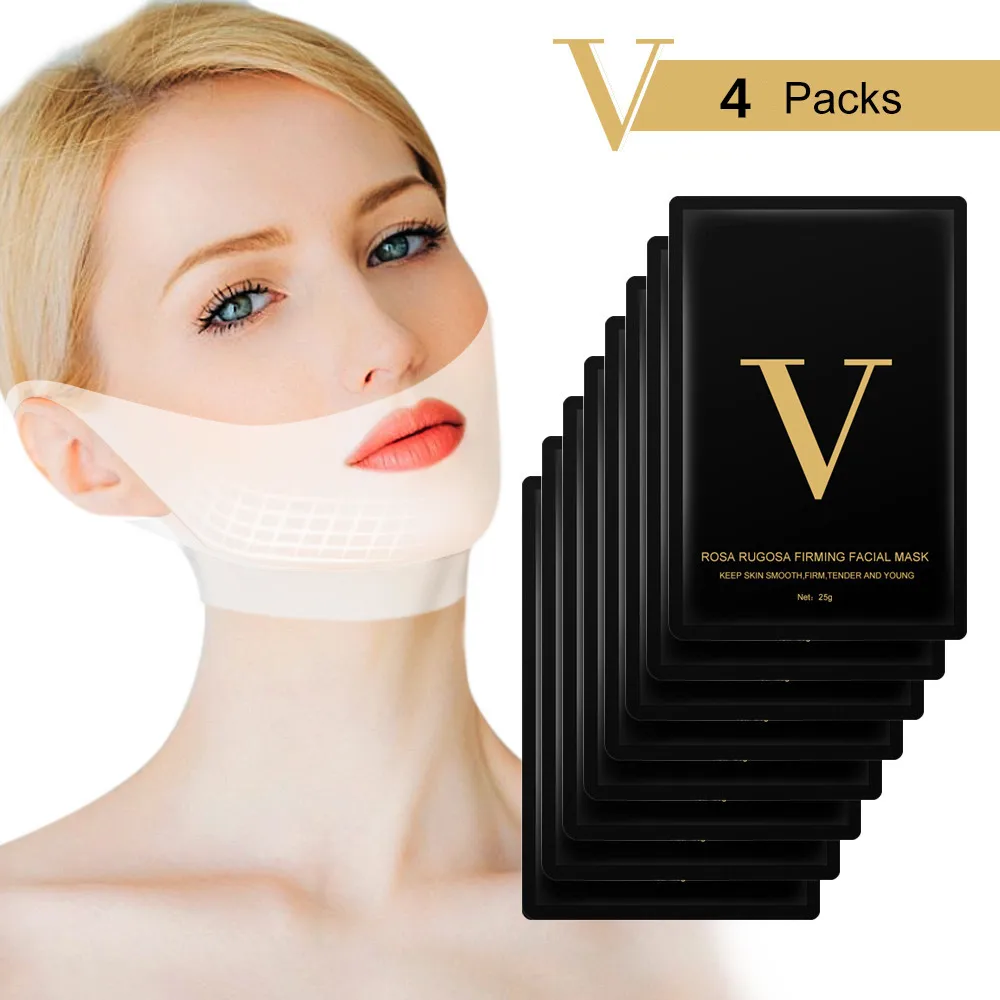 

4 pcs 4D V Face Mask Lift Tape Reduce Double Chin Thin Cheek Slimming Line Hanging Ear Hydrogel Neck Slimmer Skin Care