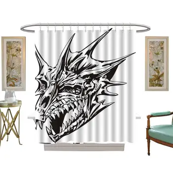 

Shower Curtains for Bathroom Linen Head Fictional Character Line Art Illustration Mythical Creature Drawing,W69 x L72 Cotton