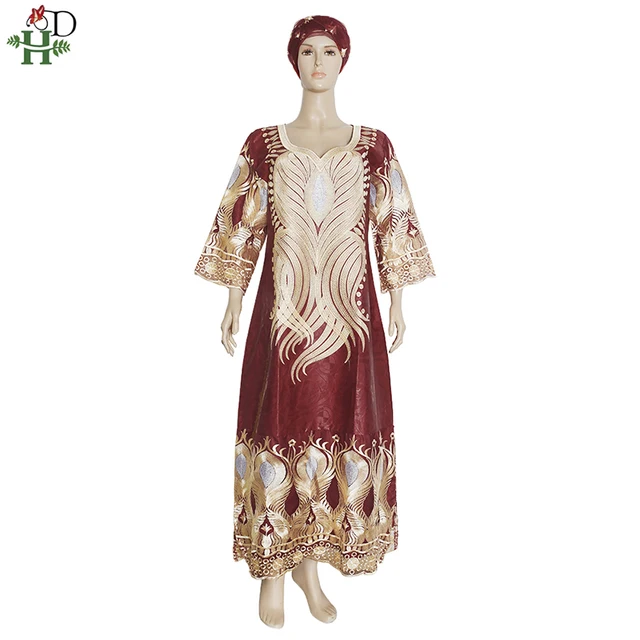 H&D African Maxi Dresses Rich Woman Bazin Dress XXXL Plus Size Dashiki Ankara Dress African Head Wraps Ladies Clothes Boubou Burgundy