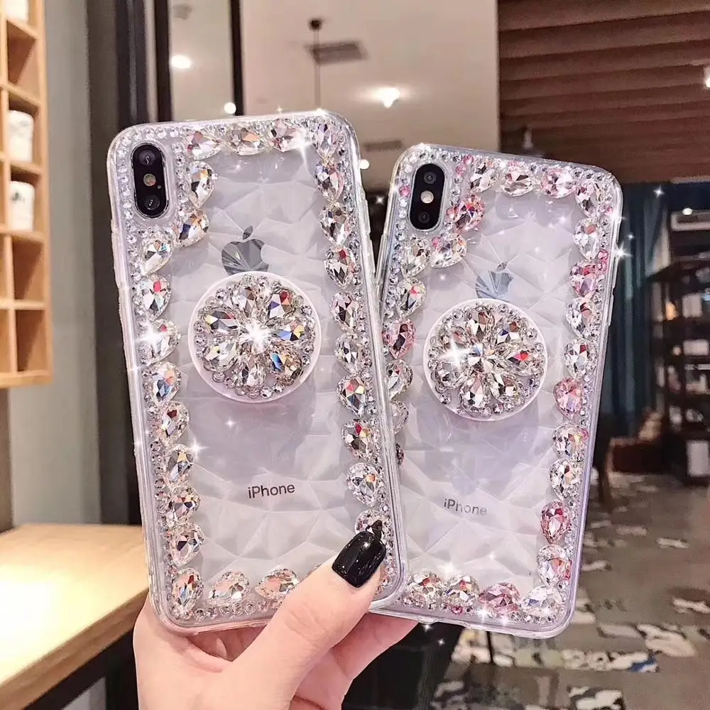 

Luxury Crystal Rhinestone Diamond Phone Case cover for iphone xr xs max x 10 8 7 plus 6s plus bling jewelled diamond Coque stend