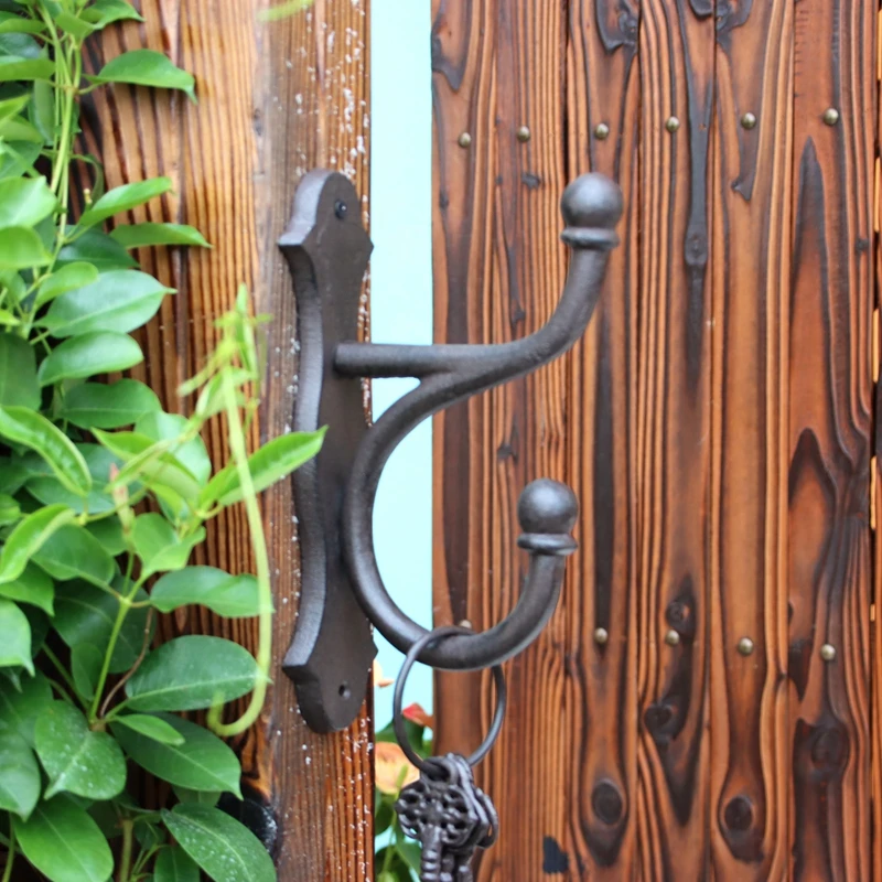 Vintage Cast Iron Large Wall Hooks Antique Finish Metal Garden Keys Hanger  Rack With Includes Screws In Rustic Brown 28.2cm High