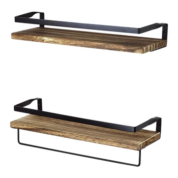 

Set Of 2Wall Shelf Floating Shelf with Towel Holder Decorative Shelves Vintage Wood Look for Bedroom Living Room Kitchen