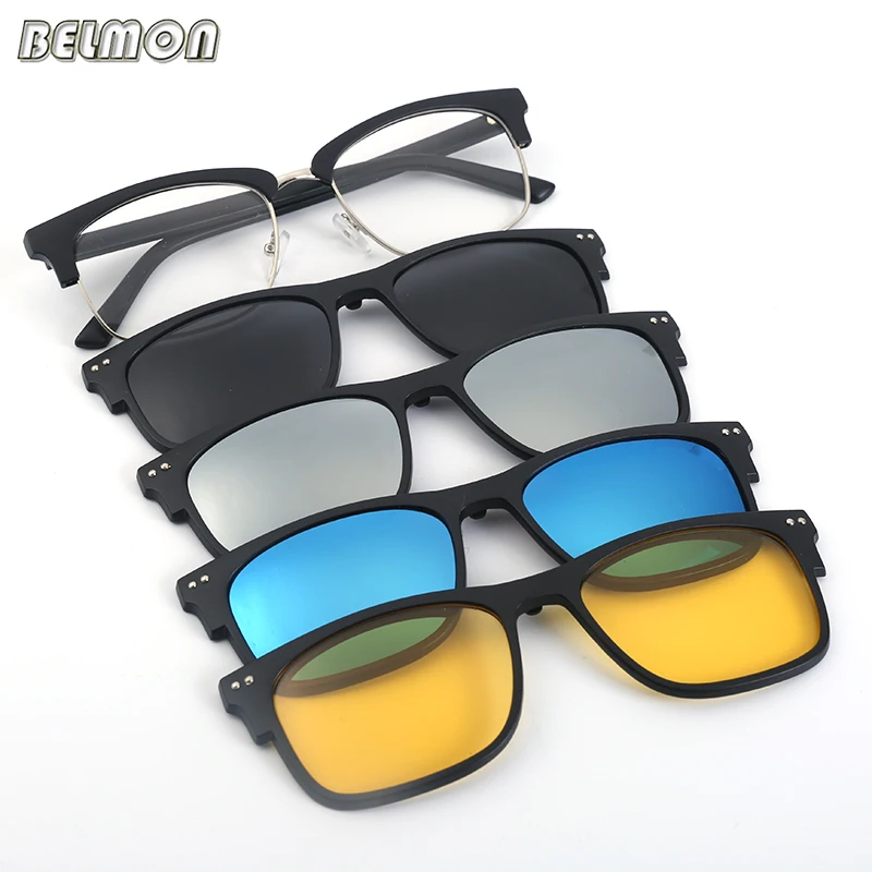 

Fashion Spectacle Frame Eyeglasses Men Women With Polarized Clip On Sunglasses Magnetic Glasses Male Myopia Optical RS2275