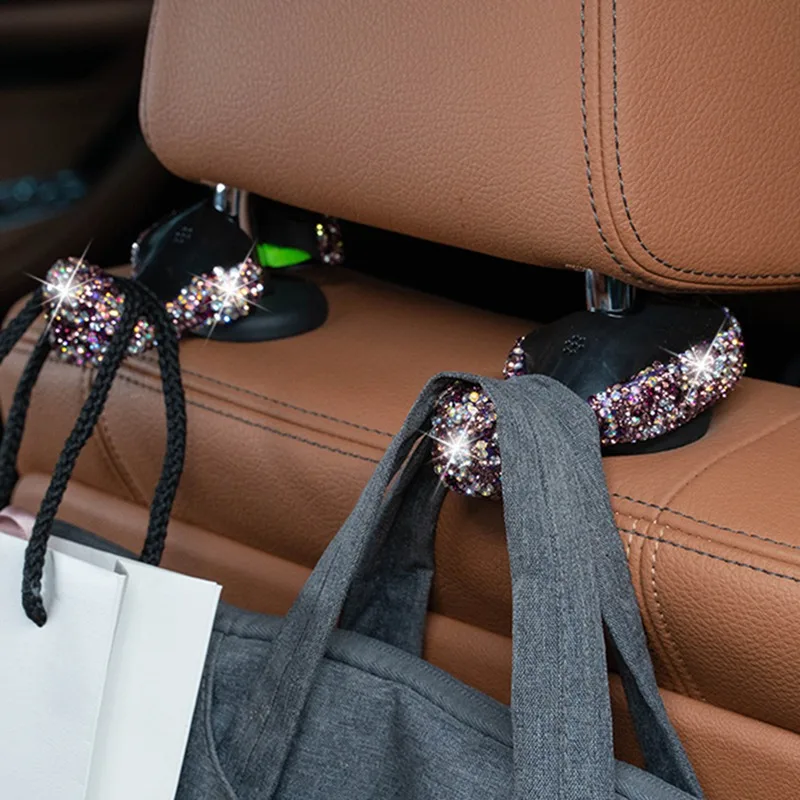 1 Pair  Rhinestone Car Seat Back Hooks Crystal THolder For Bag Purse Hangers Auto Storage Hooks Holder Car Styling Accessories