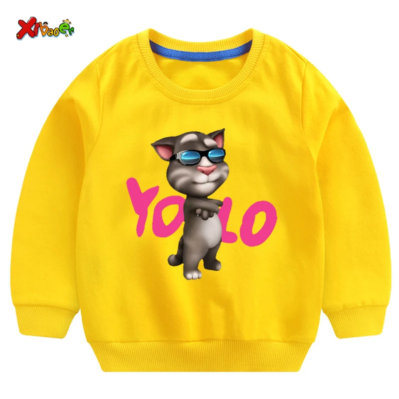 toddler sweatshirts baby hoodie boys girl sweatshirt top autumn talking cat toddler autumn children boys sweatshirts - Color: sweatshirt yellow