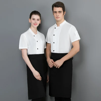 Tops and aprons Форма шеф-повара летняя с коротким рукавом дышащая сетка унисекс поварская рубашка мужская и женская куртка для повара кухонные суши униформа Рабочая одежда - Цвет: Tops and aprons