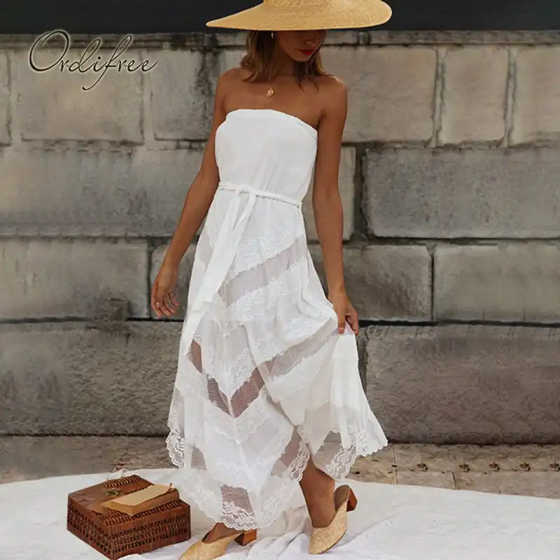 white strapless beach dress