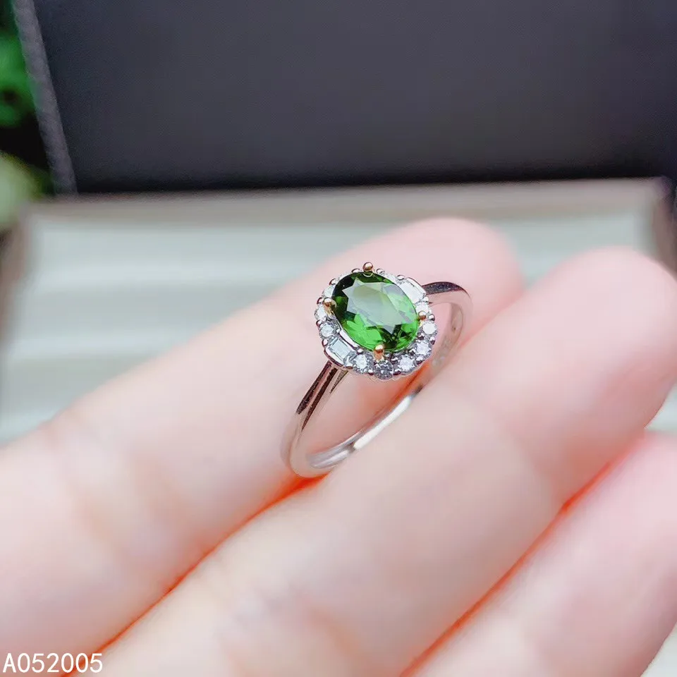 

KJJEAXCMY fine jewelry 925 sterling silver inlaid natural gemstone diopside new lady woman Female crystal ring Support test