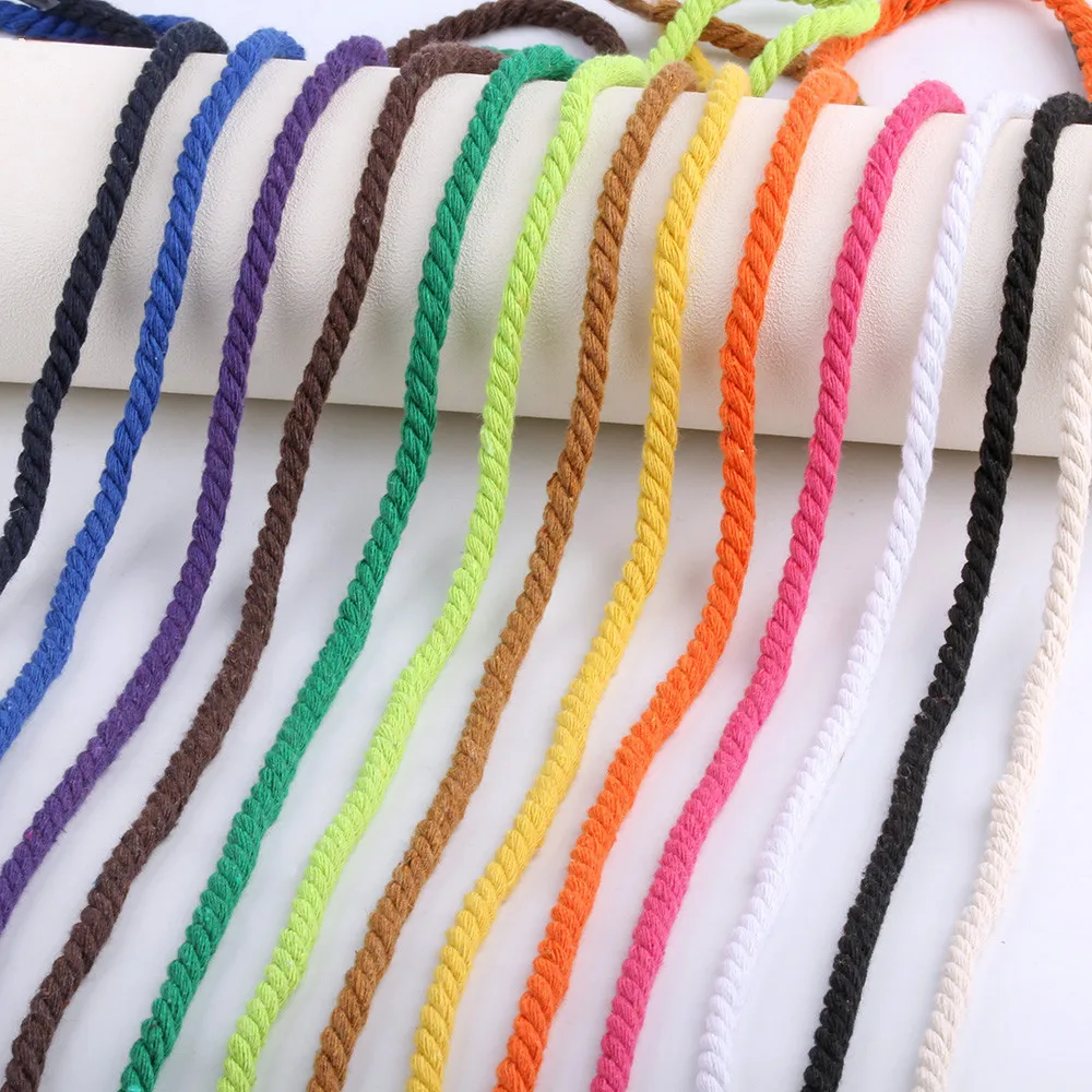 

10M 5mm 3 Shares Twisted Cotton Nylon Cords Colorful DIY Craft Braided Decoration Rope Drawstring Belt Accessories