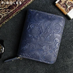 Men's Wallet Genuine Leather Short Wallets Vintage Zipper Coin Pouch Credit Card Holder Small Purse For Male Business