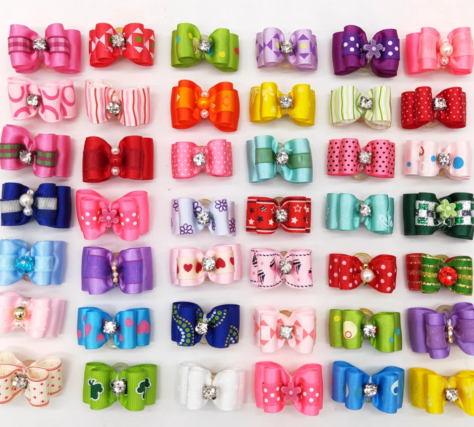 

10 Pcs Pet Hair Clip Bow Knot Grooming Headdress Dog Cat Decoration Accessories Cute pet headdress with rubber band