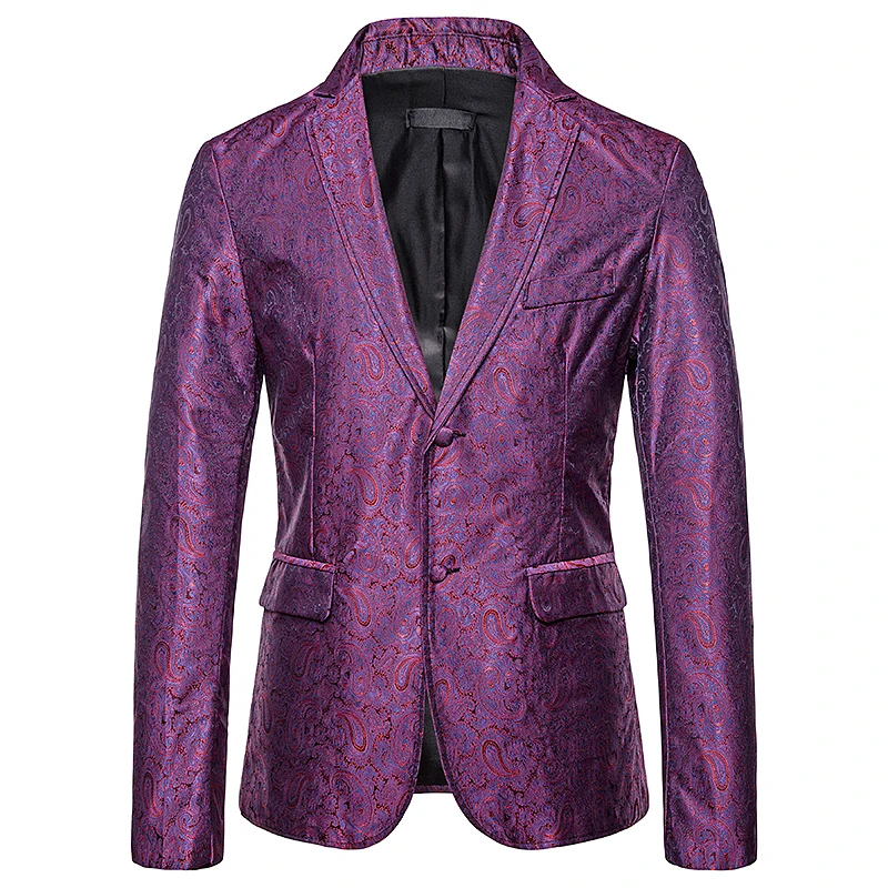 EU size men color casual Suits & Blazers Two buckles design smart casual style suit jacket Cashew flowers pattern suit coat