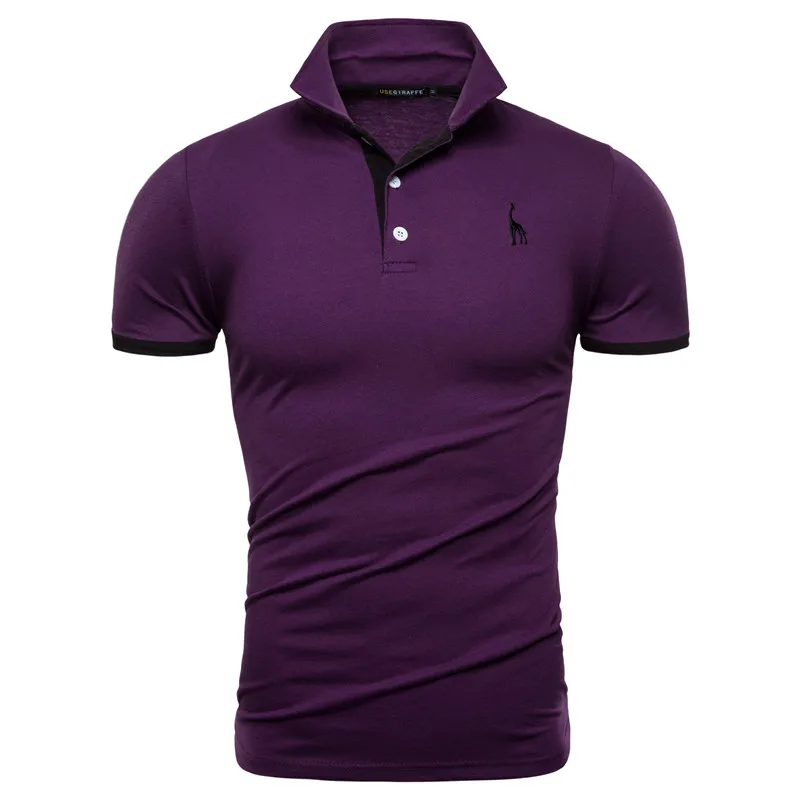 purple Прямая поставка, брендовая мужская футболка с вышивкой жирафа, повседневная мужская футболка из хлопка, большие S-3XL - Цвет: purple