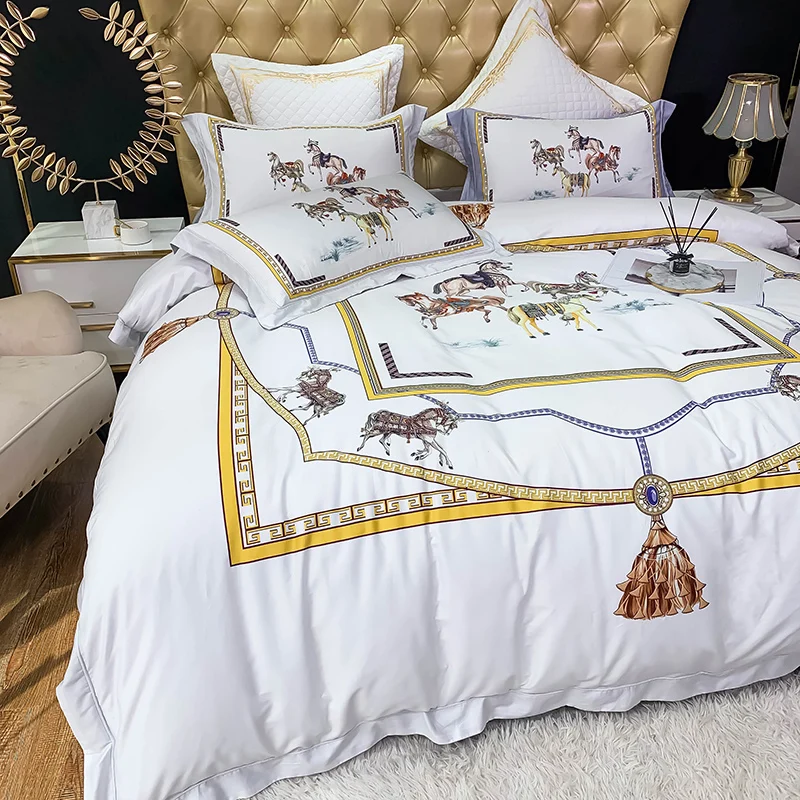 Duvet Cover Bed Linen Fitted Sheet Pillowcases Luxury Satin Egyptian Cotton War Horse Digital Printing Bedding Set 23 H9a2c9917257047d182f85c9fc94a1cfeK