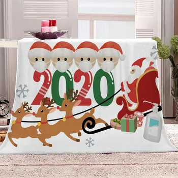 

Flannel Blanket 2020 Christmas Blanket with Elk Santa Clause Pattern Lucky Family 4 People Home carpet decoration FP8