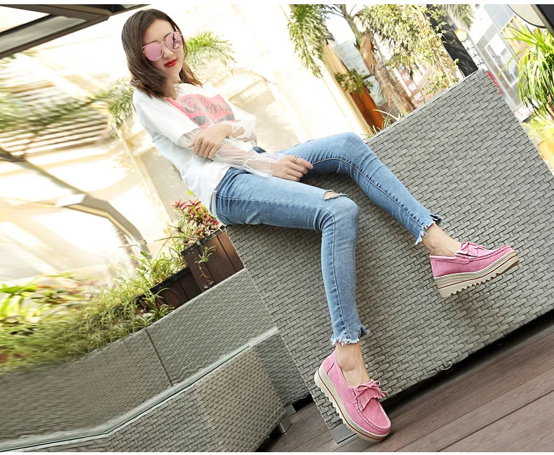 pring Women Flats Shoes Platform Sneakers Slip On Flats Leather Suede Ladies Loafers Casual Shoes Women loafers shoes Large size