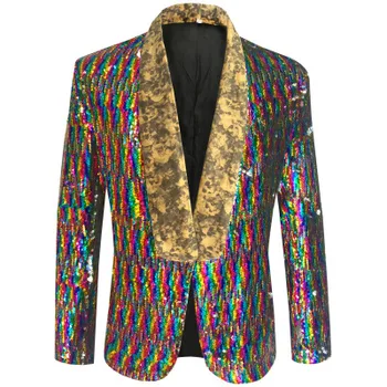 

Men's Sequin Performance Costume Singer Host Stage Performance Suit Personality Trend Fashion Party Prom Blazer Slim Fit Coat