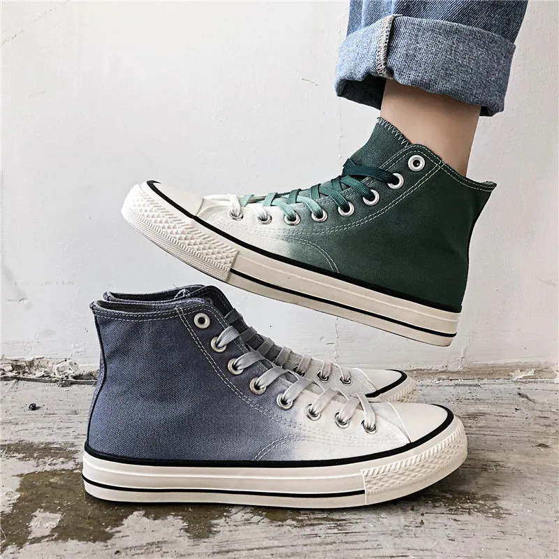 Men 2020 Vulcanized Shoes Spring Couple Sneakers New Graduated Color Canvas Comfortable High Cut Skateboarding Women | Спорт и