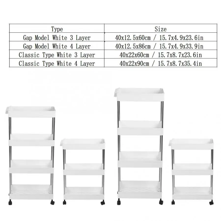 3/4 слойный кухонный стеллаж для хранения, тонкая скользящая башня, подвижная сборка, Пластиковая Полка для ванной комнаты, колесики, компактный органайзер, тележка