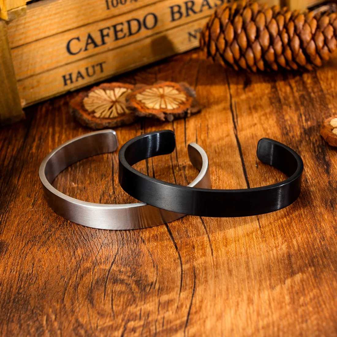 Stainless Steel Bracelet Men Statement Cuff Bangles Fashion Male Jewelry Father Gift
