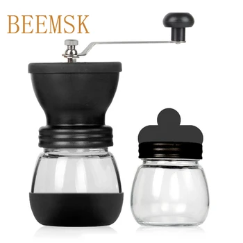 

BEEMSK Manual Coffee Grinder with seal Storage Jar Washable Ceramic Core Mini Coffee Milling Machine Manual coffee machine