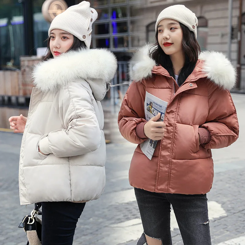2020 Winter Bubble Jacket for Women Thick Parka Short Style Hooded Fur Collar  Solid Casual Female Coat Kobieta Kurtka