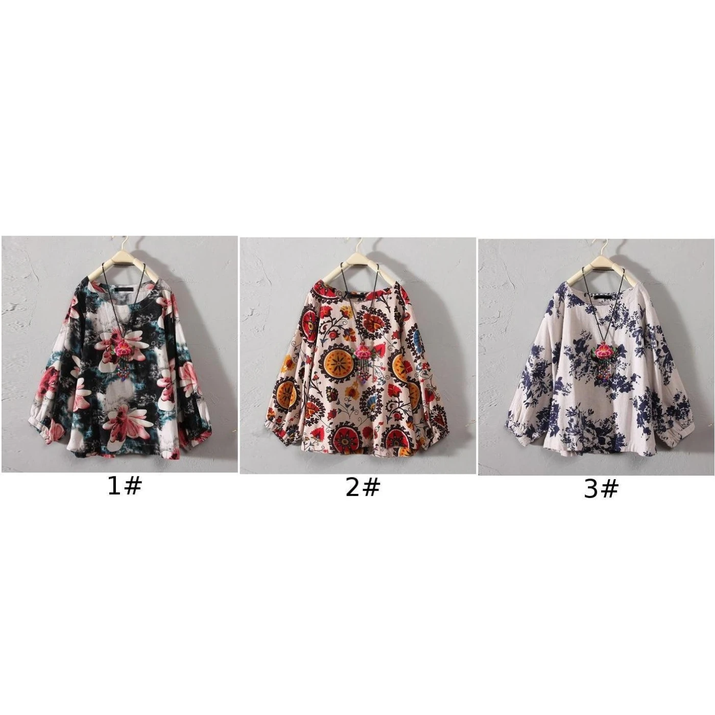 2019 новые женские Топы Рубашки винтажные Boho Цветочные с длинным рукавом круглым