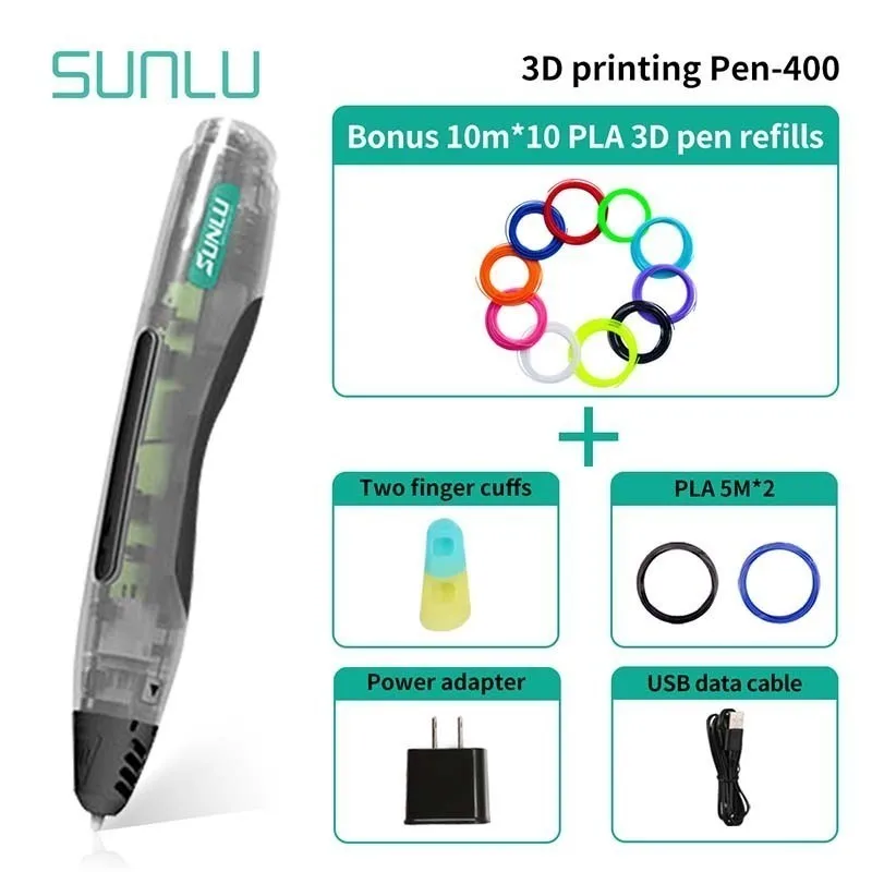400-Crystal-10.10 SUNLU 3D печать Ручка SL-400 коробка набор поддержка PLA нити 1,75 мм 3D волшебные ручки хорошие для детей Исследуйте интеллектуальные игрушки - color: 400-Crystal-10.10